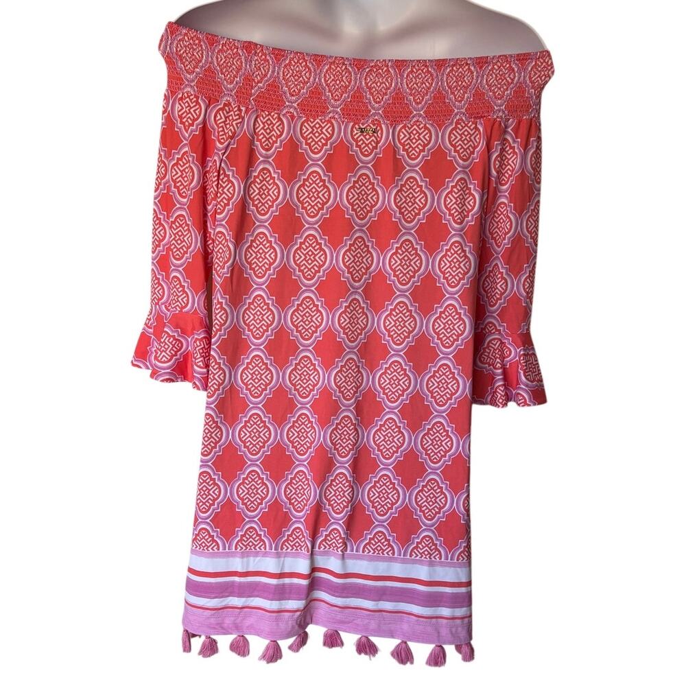 Cabana Life Coral Geo Coverluxe Smocked Dress Off the Shoulders UPF 50+ size XL - Picture 8 of 12